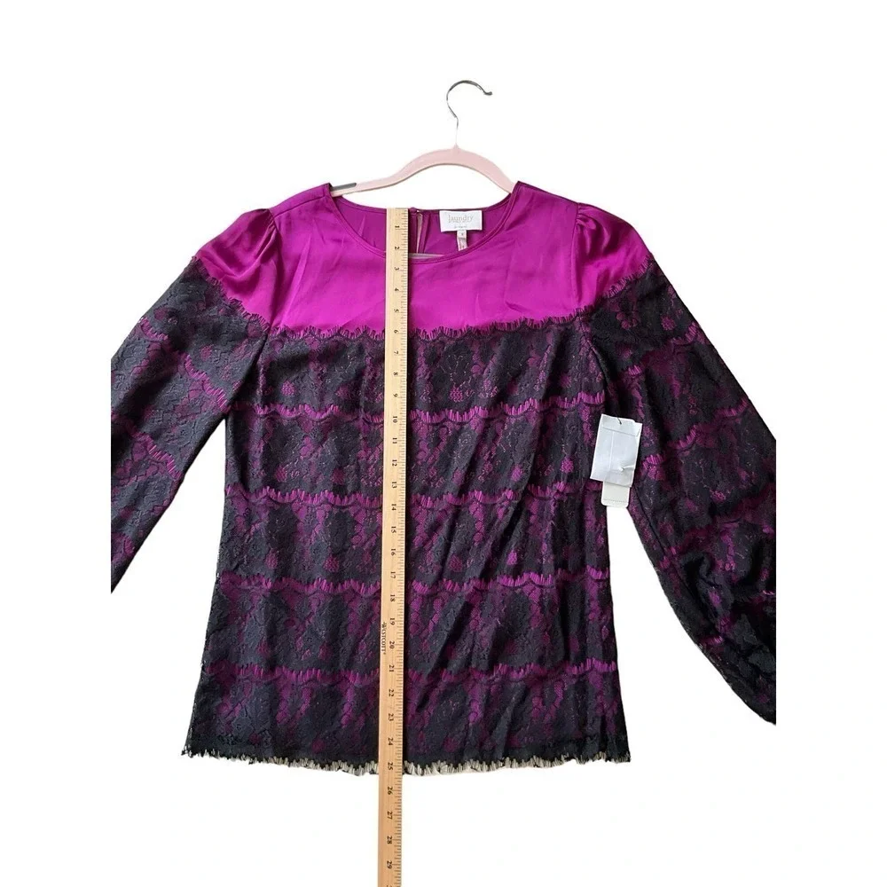Laundry by Shelli Segal Blouse Top Women SZ 8 Purple Lace Round Neck Long Sleeve - Picture 6 of 7